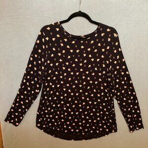 APT 9 Womens XL Black Long Sleeve Top All-over Pumpkin Pie and Hearts
